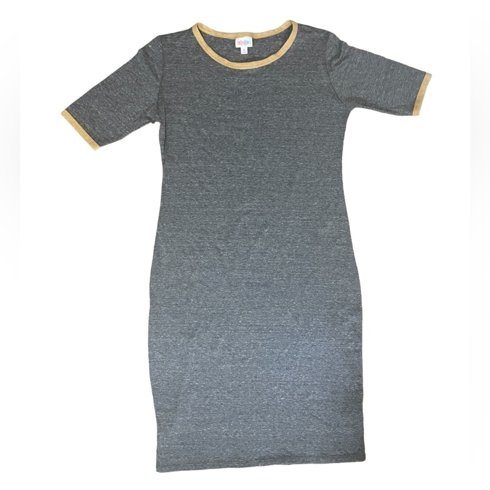 NWT Lularoe Julia T shirt dress Size Medium Heathered Gray and Yellow